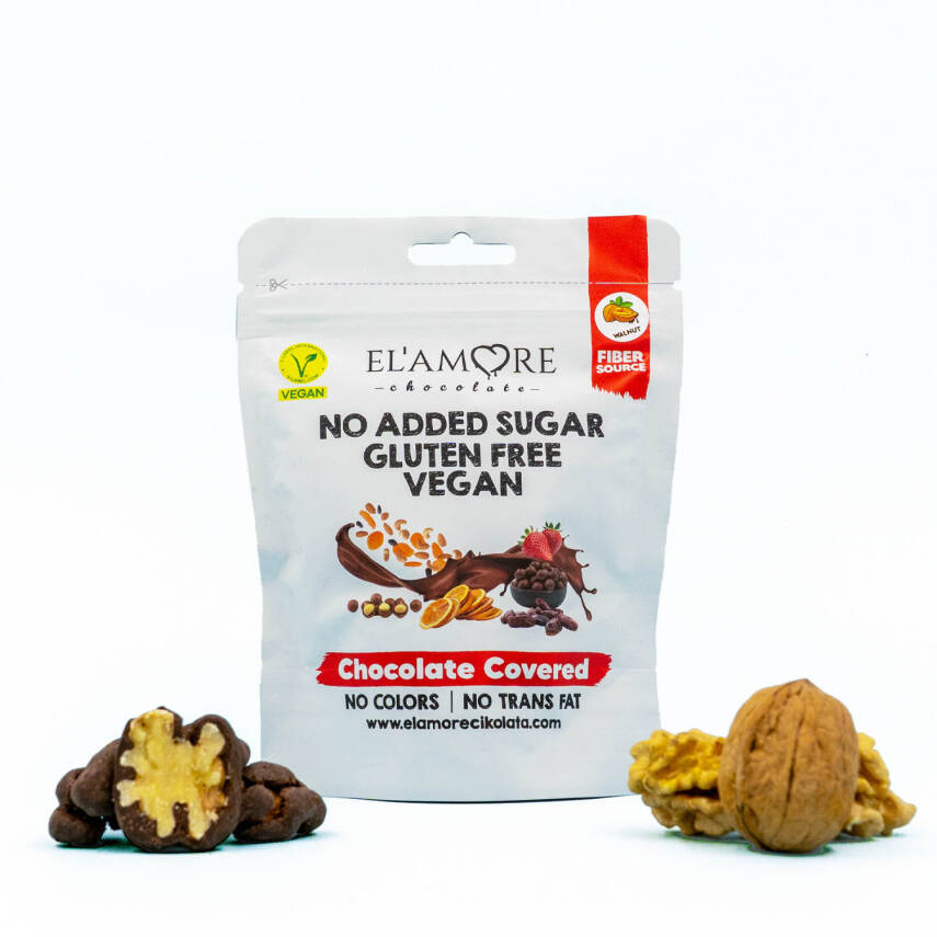 Elamore Şeker İlavesiz, Glütensiz, Vegan Cevizli Bitter Çikolata - Doypack 50 gr - 1