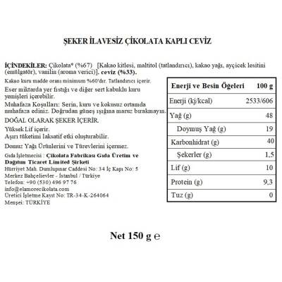 Elamore Şeker İlavesiz, Glütensiz, Vegan Cevizli Bitter Çikolata - Siyah Yuvarlak Metal Kutu, 150 gr - 5