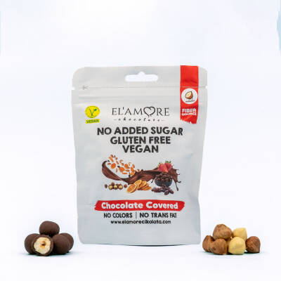 Elamore Şeker İlavesiz, Glütensiz, Vegan Fındıklı Bitter Çikolata - Doypack 50 gr - Elamore Çikolata