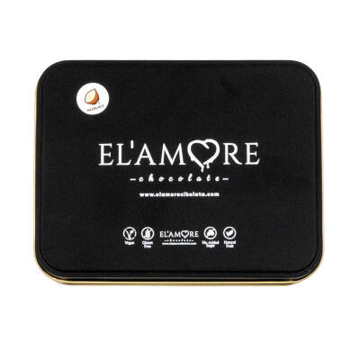 Elamore Şeker İlavesiz, Glütensiz, Vegan Fındıklı Bitter Çikolata - Küçük Kare Metal Kutu,150 gr - 4