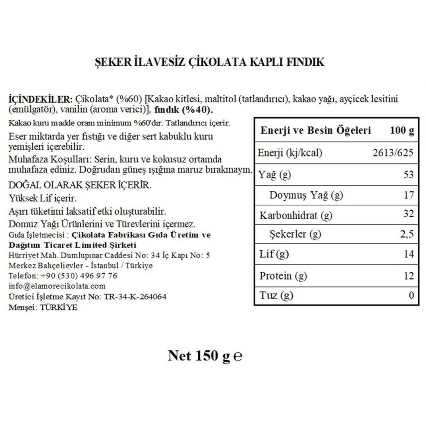 Elamore Şeker İlavesiz, Glütensiz, Vegan Fındıklı Bitter Çikolata - Küçük Kare Metal Kutu,150 gr - 5