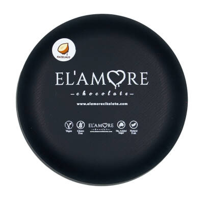 Elamore Şeker İlavesiz, Glütensiz, Vegan Fındıklı Bitter Çikolata - Siyah Yuvarlak Metal Kutu, 150 gr - 4