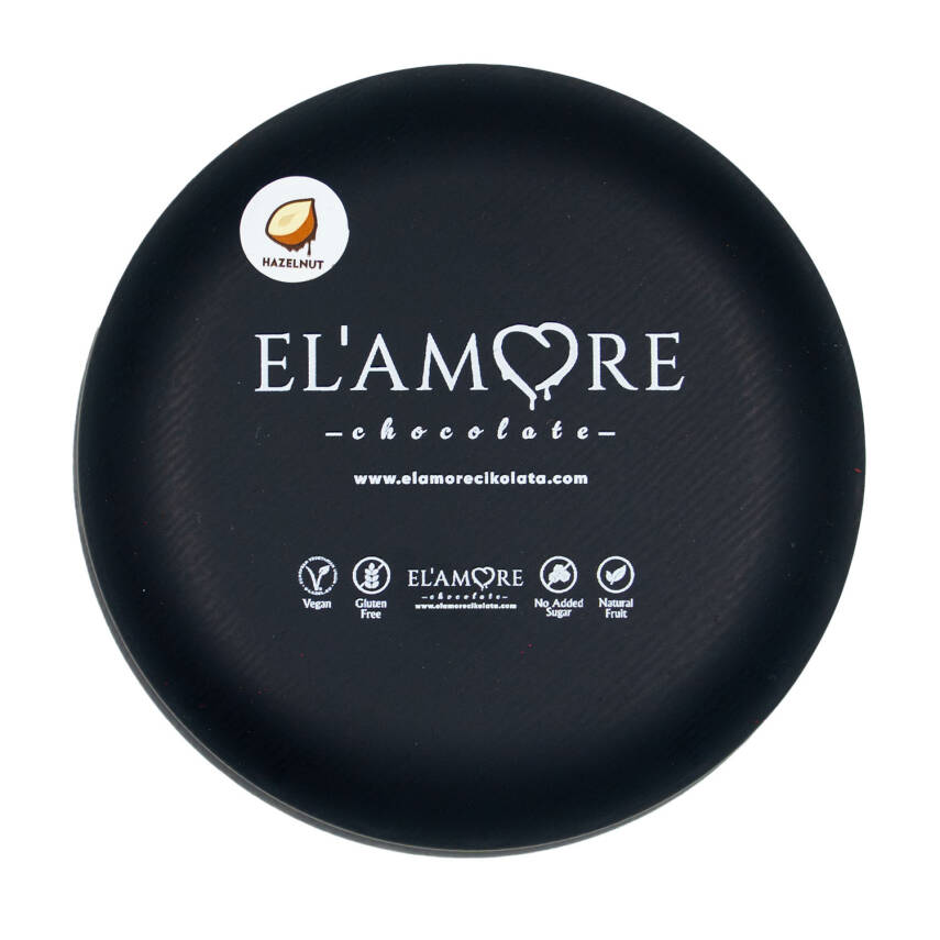 Elamore Şeker İlavesiz, Glütensiz, Vegan Fındıklı Bitter Çikolata - Siyah Yuvarlak Metal Kutu, 150 gr - 4
