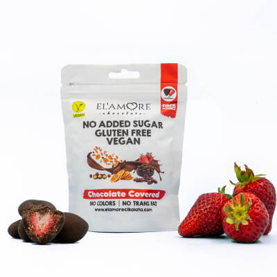 Elamore Şeker İlavesiz, Glütensiz, Vegan Freeze Dried Çilekli Bitter Çikolata - Doypack 50 gr - 1