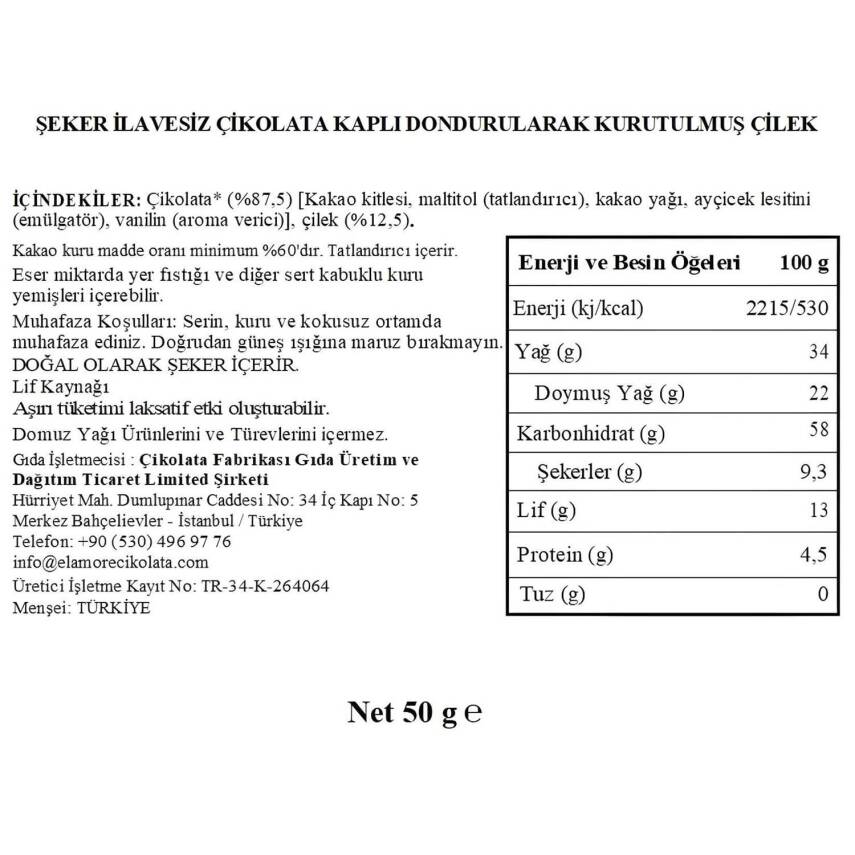 Elamore Şeker İlavesiz, Glütensiz, Vegan Freeze Dried Çilekli Bitter Çikolata - Doypack 50 gr - 4