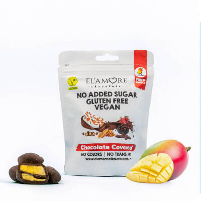 Elamore Şeker İlavesiz, Glütensiz, Vegan Freeze Dried Mangolu Bitter Çikolata - Doypack 50 gr - Elamore Çikolata