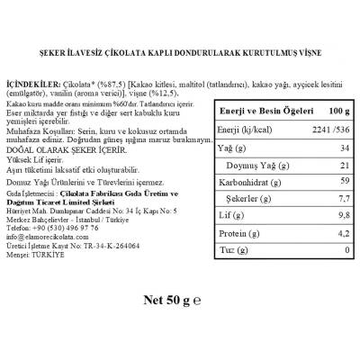 Elamore Şeker İlavesiz, Glütensiz, Vegan Freeze Dried Vişneli Bitter Çikolata - Doypack 50 gr - 4