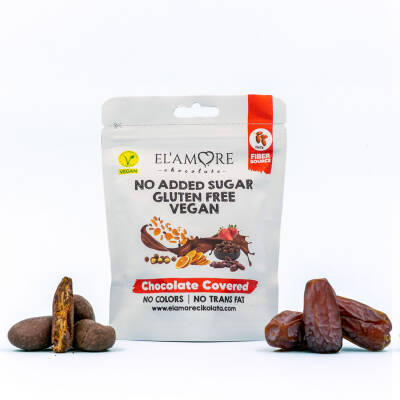 Elamore Şeker İlavesiz, Glütensiz, Vegan Hurmalı Bitter Çikolata - Doypack 50 gr - Elamore Çikolata