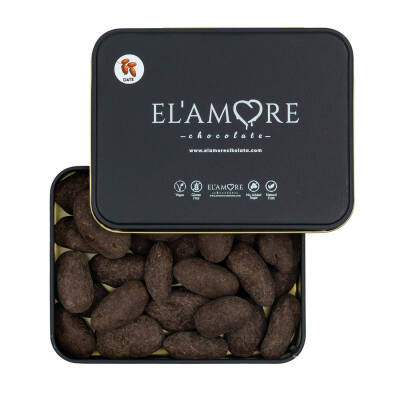 Elamore Şeker İlavesiz, Glütensiz, Vegan Hurmalı Bitter Çikolata - Küçük Kare Metal Kutu,150 gr - Elamore Çikolata