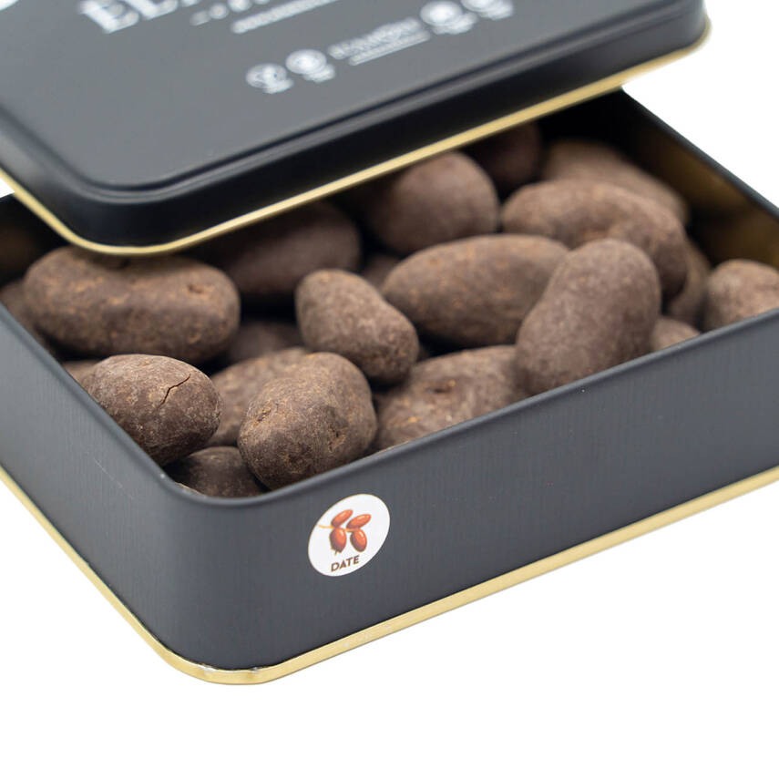 Elamore Şeker İlavesiz, Glütensiz, Vegan Hurmalı Bitter Çikolata - Küçük Kare Metal Kutu,150 gr - 3