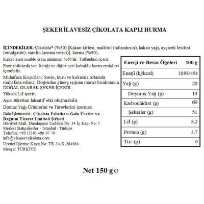 Elamore Şeker İlavesiz, Glütensiz, Vegan Hurmalı Bitter Çikolata - Küçük Kare Metal Kutu,150 gr - 5