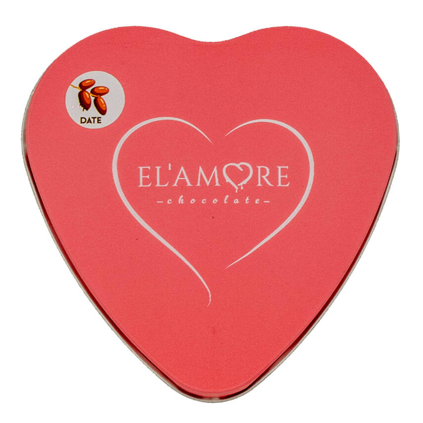 Elamore Şeker İlavesiz, Glütensiz, Vegan Hurmalı Bitter Çikolata - Pembe Küçük Kalp Metal Kutu,80 gr - 4