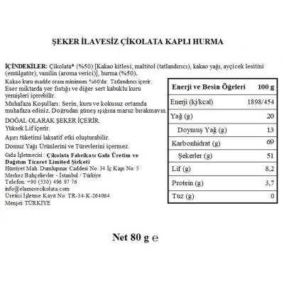 Elamore Şeker İlavesiz, Glütensiz, Vegan Hurmalı Bitter Çikolata - Pembe Küçük Kalp Metal Kutu,80 gr - 5