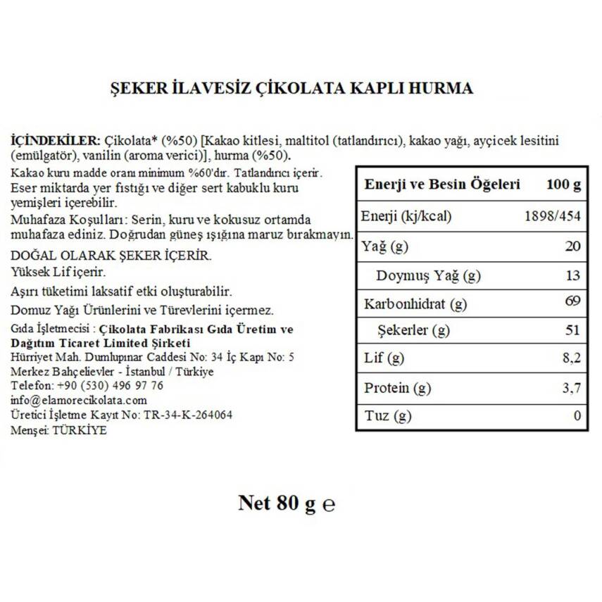 Elamore Şeker İlavesiz, Glütensiz, Vegan Hurmalı Bitter Çikolata - Pembe Küçük Kalp Metal Kutu,80 gr - 5