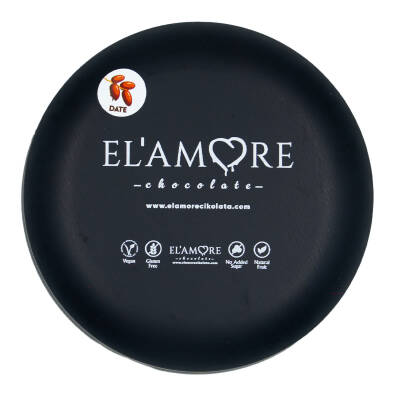 Elamore Şeker İlavesiz, Glütensiz, Vegan Hurmalı Bitter Çikolata - Siyah Yuvarlak Metal Kutu, 150 gr - 4