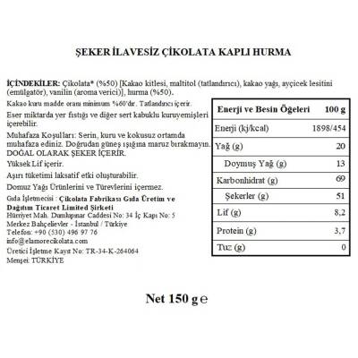 Elamore Şeker İlavesiz, Glütensiz, Vegan Hurmalı Bitter Çikolata - Siyah Yuvarlak Metal Kutu, 150 gr - 5