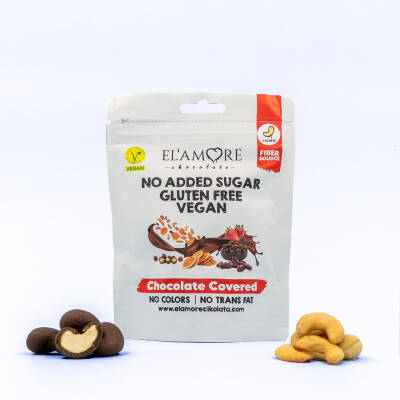 Elamore Şeker İlavesiz, Glütensiz, Vegan Kajulu Bitter Çikolata - Doypack 50 gr - Elamore Çikolata