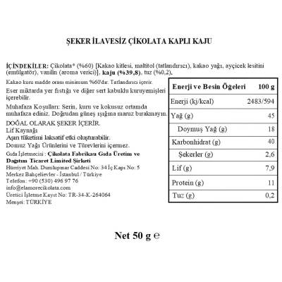 Elamore Şeker İlavesiz, Glütensiz, Vegan Kajulu Bitter Çikolata - Doypack 50 gr - 4