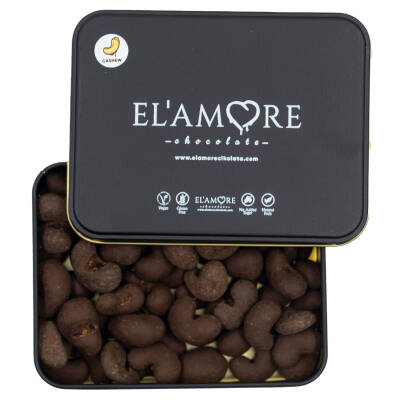 Elamore Şeker İlavesiz, Glütensiz, Vegan Kajulu Bitter Çikolata - Küçük Kare Metal Kutu,150 gr - Elamore Çikolata