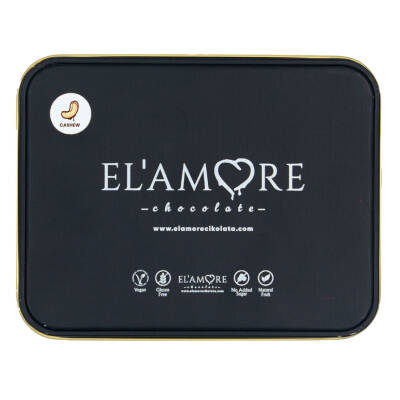 Elamore Şeker İlavesiz, Glütensiz, Vegan Kajulu Bitter Çikolata - Küçük Kare Metal Kutu,150 gr - 4