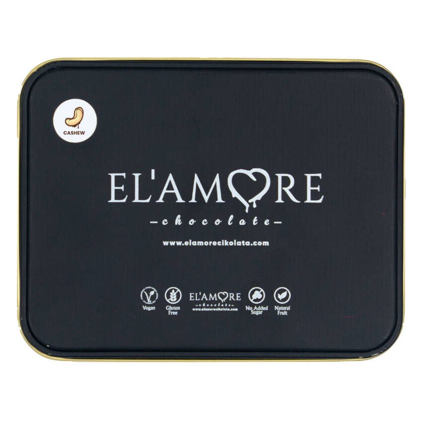 Elamore Şeker İlavesiz, Glütensiz, Vegan Kajulu Bitter Çikolata - Küçük Kare Metal Kutu,150 gr - 4
