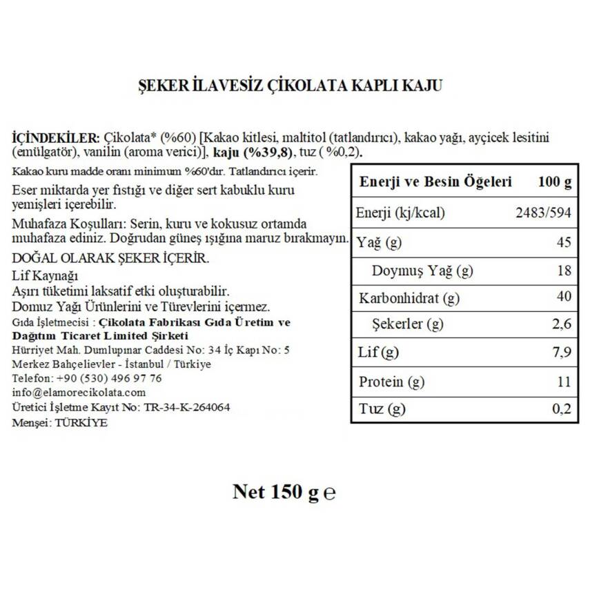 Elamore Şeker İlavesiz, Glütensiz, Vegan Kajulu Bitter Çikolata - Küçük Kare Metal Kutu,150 gr - 5