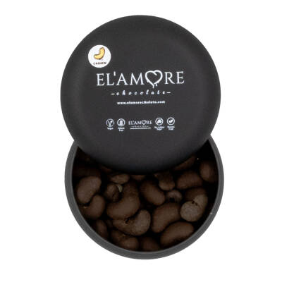 Elamore Şeker İlavesiz, Glütensiz, Vegan Kajulu Bitter Çikolata - Siyah Yuvarlak Metal Kutu, 150 gr - Elamore Çikolata