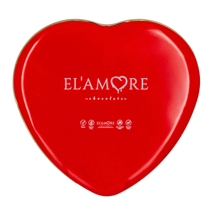 Elamore Şeker İlavesiz, Glütensiz, Vegan Mix Bitter Çikolata - Büyük Kalp Metal Kutu, 400 gr - 4