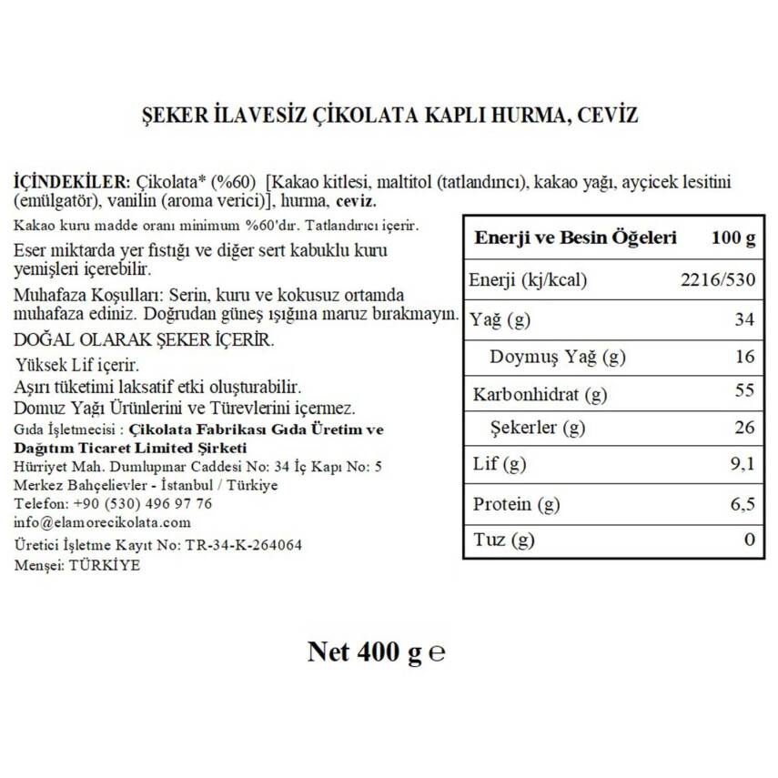 Elamore Şeker İlavesiz, Glütensiz, Vegan Mix Bitter Çikolata - Büyük Kalp Metal Kutu, 400 gr - 5