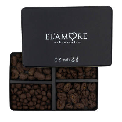 Elamore Şeker İlavesiz, Glütensiz, Vegan Mix Bitter Çikolata - Büyük Metal Kutu,400 gr - Elamore Çikolata