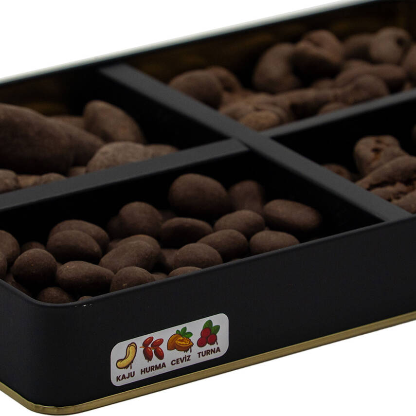 Elamore Şeker İlavesiz, Glütensiz, Vegan Mix Bitter Çikolata - Büyük Metal Kutu,400 gr - 3