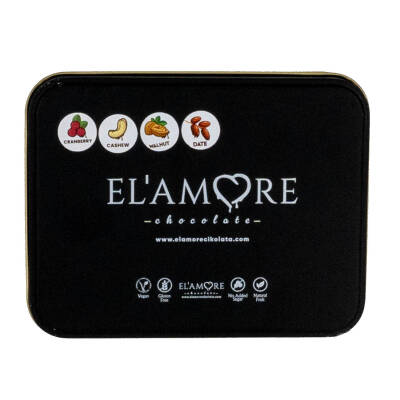 Elamore Şeker İlavesiz, Glütensiz, Vegan Mix Bitter Çikolata Küçük Kare Metal Kutu 150 gr - 4