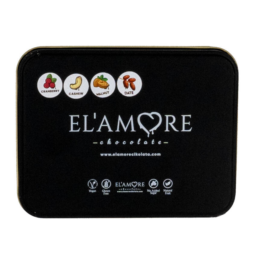 Elamore Şeker İlavesiz, Glütensiz, Vegan Mix Bitter Çikolata Küçük Kare Metal Kutu 150 gr - 4