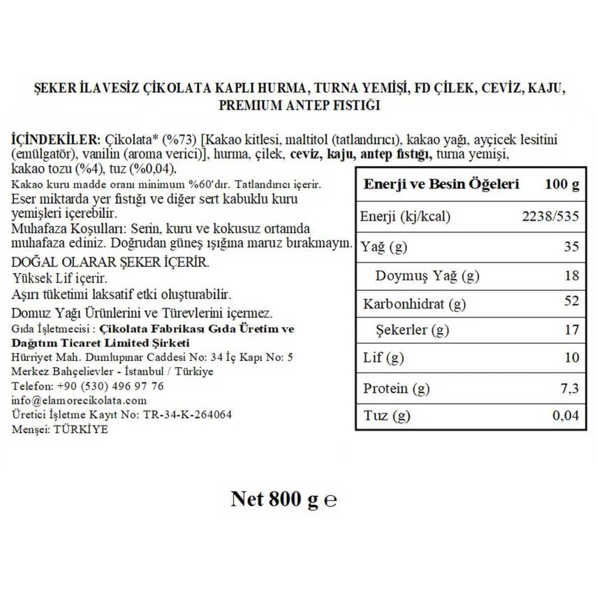 Elamore Şeker İlavesiz, Glütensiz, Vegan Mix Bitter Çikolata Mega Metal Kutu 800 gr - 5