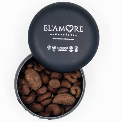 Elamore Şeker İlavesiz, Glütensiz, Vegan Mix Bitter Çikolata - Siyah Yuvarlak Metal Kutu, 150 gr - Elamore Çikolata