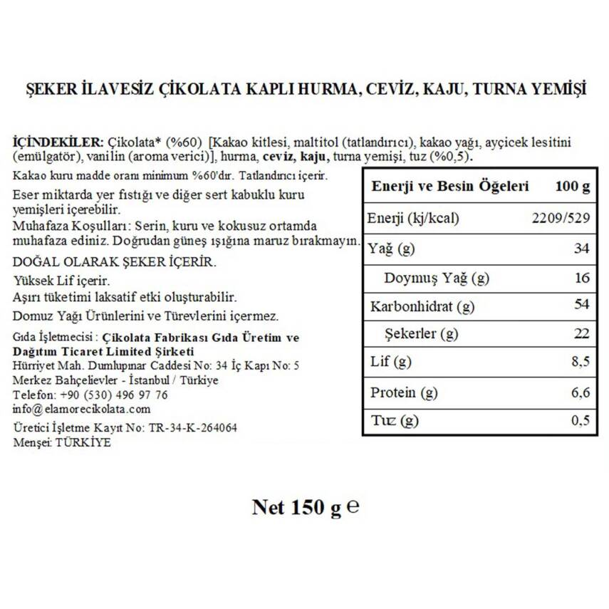 Elamore Şeker İlavesiz, Glütensiz, Vegan Mix Bitter Çikolata - Siyah Yuvarlak Metal Kutu, 150 gr - 5