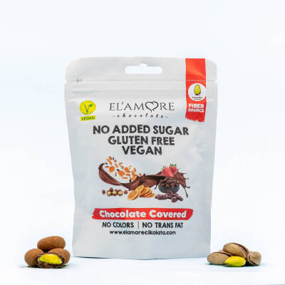 Elamore Şeker İlavesiz, Glütensiz, Vegan Premium Antep Fıstıklı Bitter Çikolata - Doypack 50 gr - Elamore Çikolata