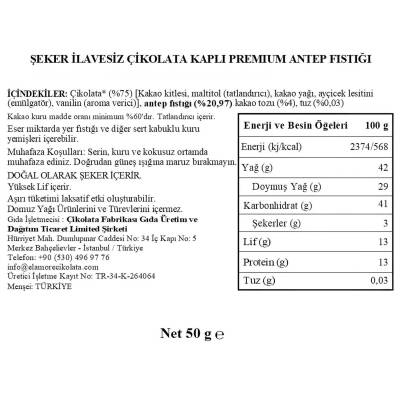 Elamore Şeker İlavesiz, Glütensiz, Vegan Premium Antep Fıstıklı Bitter Çikolata - Doypack 50 gr - 4