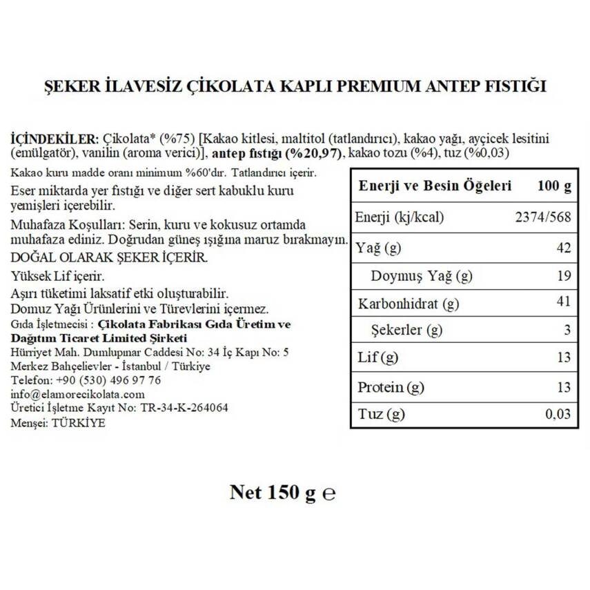 Elamore Şeker İlavesiz, Glütensiz, Vegan Premium Antep Fıstıklı Bitter Çikolata - Küçük Kare Metal Kutu,150 gr - 5