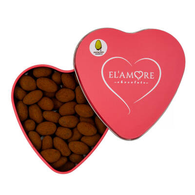 Elamore Şeker İlavesiz, Glütensiz, Vegan Premium Antep Fıstıklı Bitter Çikolata - Pembe Küçük Kalp Metal Kutu,80 gr - Elamore Çikolata
