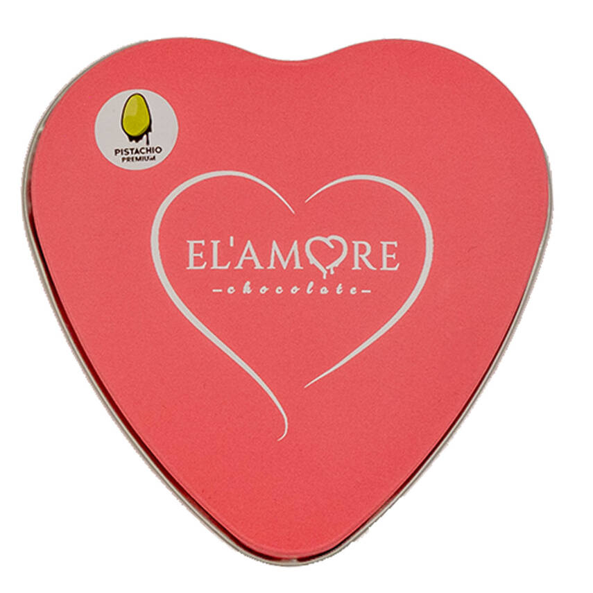 Elamore Şeker İlavesiz, Glütensiz, Vegan Premium Antep Fıstıklı Bitter Çikolata - Pembe Küçük Kalp Metal Kutu,80 gr - 4