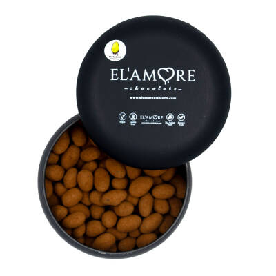 Elamore Şeker İlavesiz, Glütensiz, Vegan Premium Antep Fıstıklı Bitter Çikolata - Siyah Yuvarlak Metal Kutu, 150 gr - Elamore Çikolata
