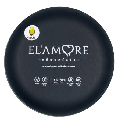 Elamore Şeker İlavesiz, Glütensiz, Vegan Premium Antep Fıstıklı Bitter Çikolata - Siyah Yuvarlak Metal Kutu, 150 gr - 4