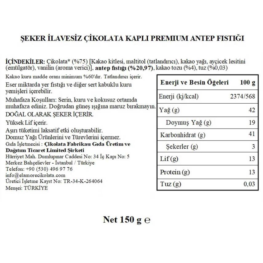 Elamore Şeker İlavesiz, Glütensiz, Vegan Premium Antep Fıstıklı Bitter Çikolata - Siyah Yuvarlak Metal Kutu, 150 gr - 5