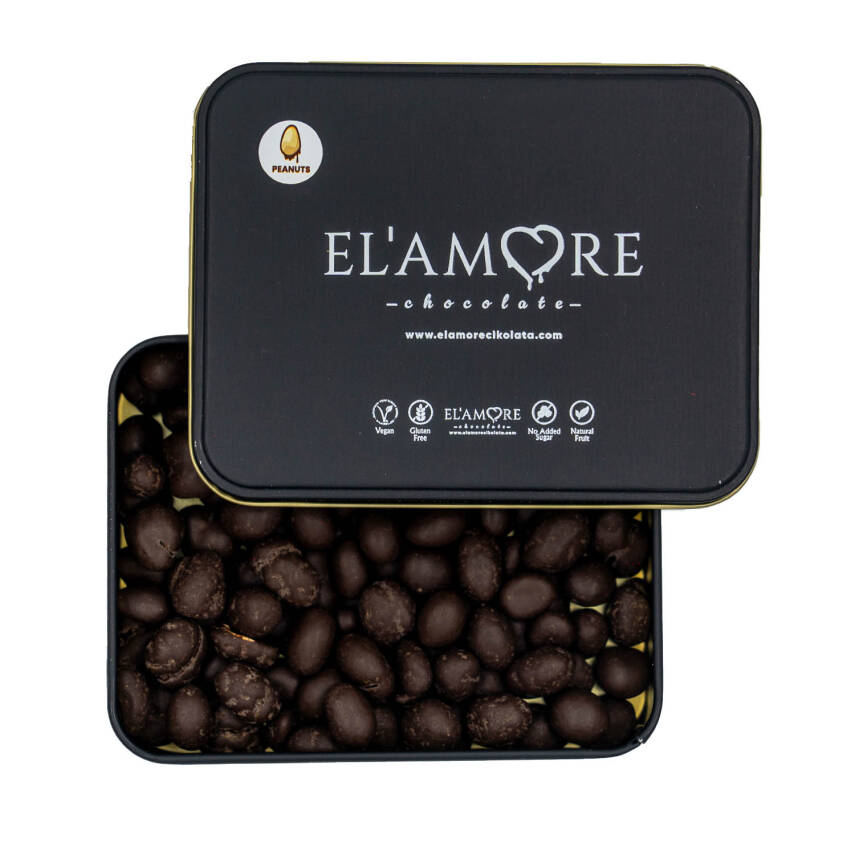 Elamore Şeker İlavesiz, Glütensiz, Vegan Turna Yemişi Bitter Çikolata Küçük Kare Metal Kutu 150 gr - 1