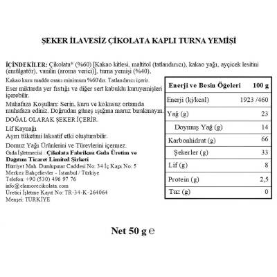 Elamore Şeker İlavesiz, Glütensiz, Vegan Turna Yemişli Bitter Çikolata - Doypack 50 gr - 4