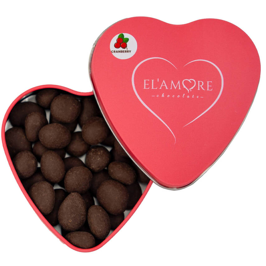 Elamore Şeker İlavesiz, Glütensiz, Vegan Turna Yemişli Bitter Çikolata - Pembe Küçük Kalp Metal Kutu,80 gr - 1