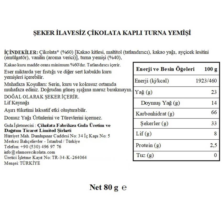Elamore Şeker İlavesiz, Glütensiz, Vegan Turna Yemişli Bitter Çikolata - Pembe Küçük Kalp Metal Kutu,80 gr - 5