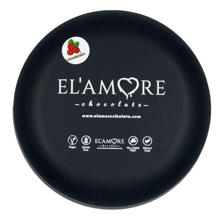 Elamore Şeker İlavesiz, Glütensiz, Vegan Turna Yemişli Bitter Çikolata - Siyah Yuvarlak Metal Kutu, 150 gr - 4