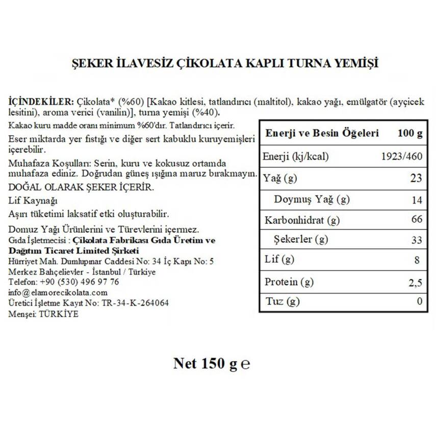 Elamore Şeker İlavesiz, Glütensiz, Vegan Turna Yemişli Bitter Çikolata - Siyah Yuvarlak Metal Kutu, 150 gr - 5